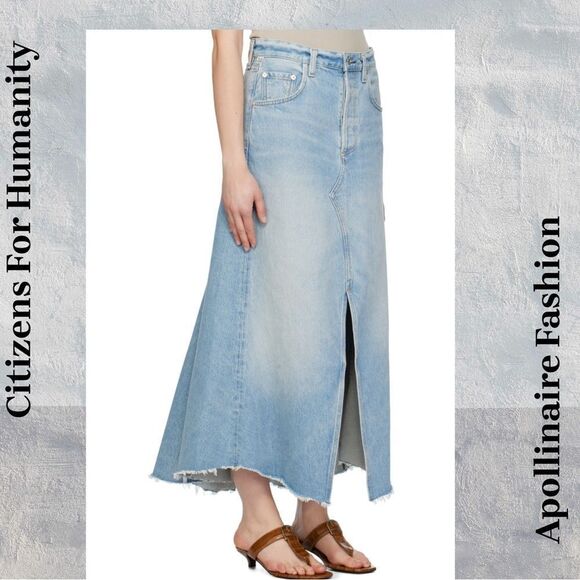 CITIZENS FOR HUMANITY MINA MIDI SKIRT IN BLUE DENIM SIZEE 27 NEW - Picture 4 of 9
